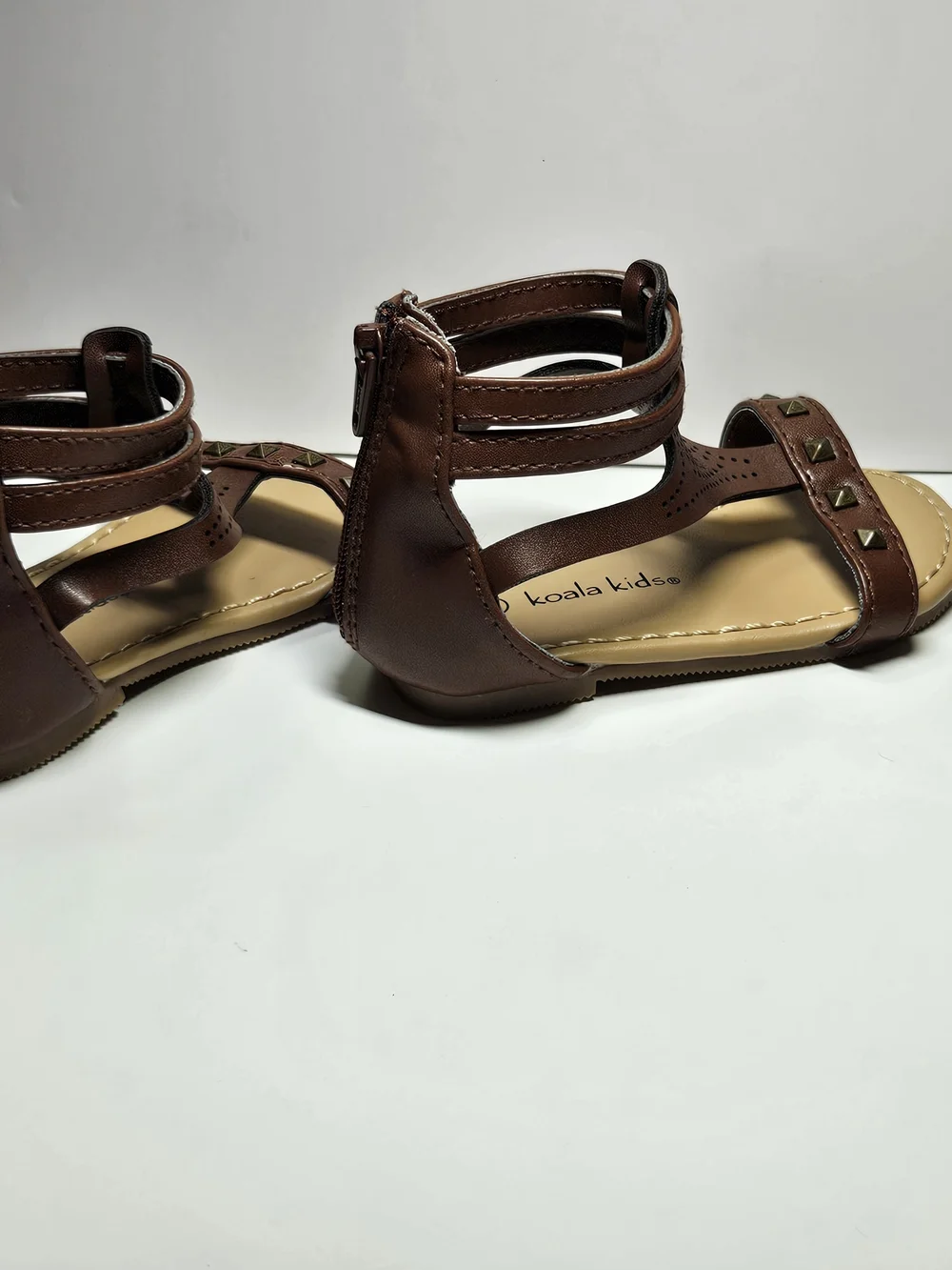 Koala Kids Toddler Girls Brown Faux Leather Studded Gladiator Sandals Size 4